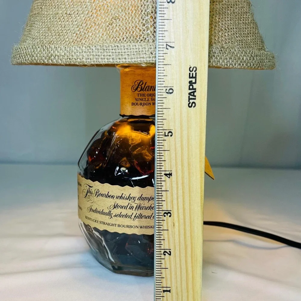 Blantons Bourbon Whiskey Bottle Lamp Upcycled Rustic Burlap Shade 750ml Decor